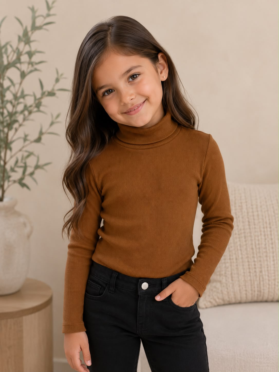 Blusa Térmica Cuello Alto para Niña | Manga Larga Acanalada