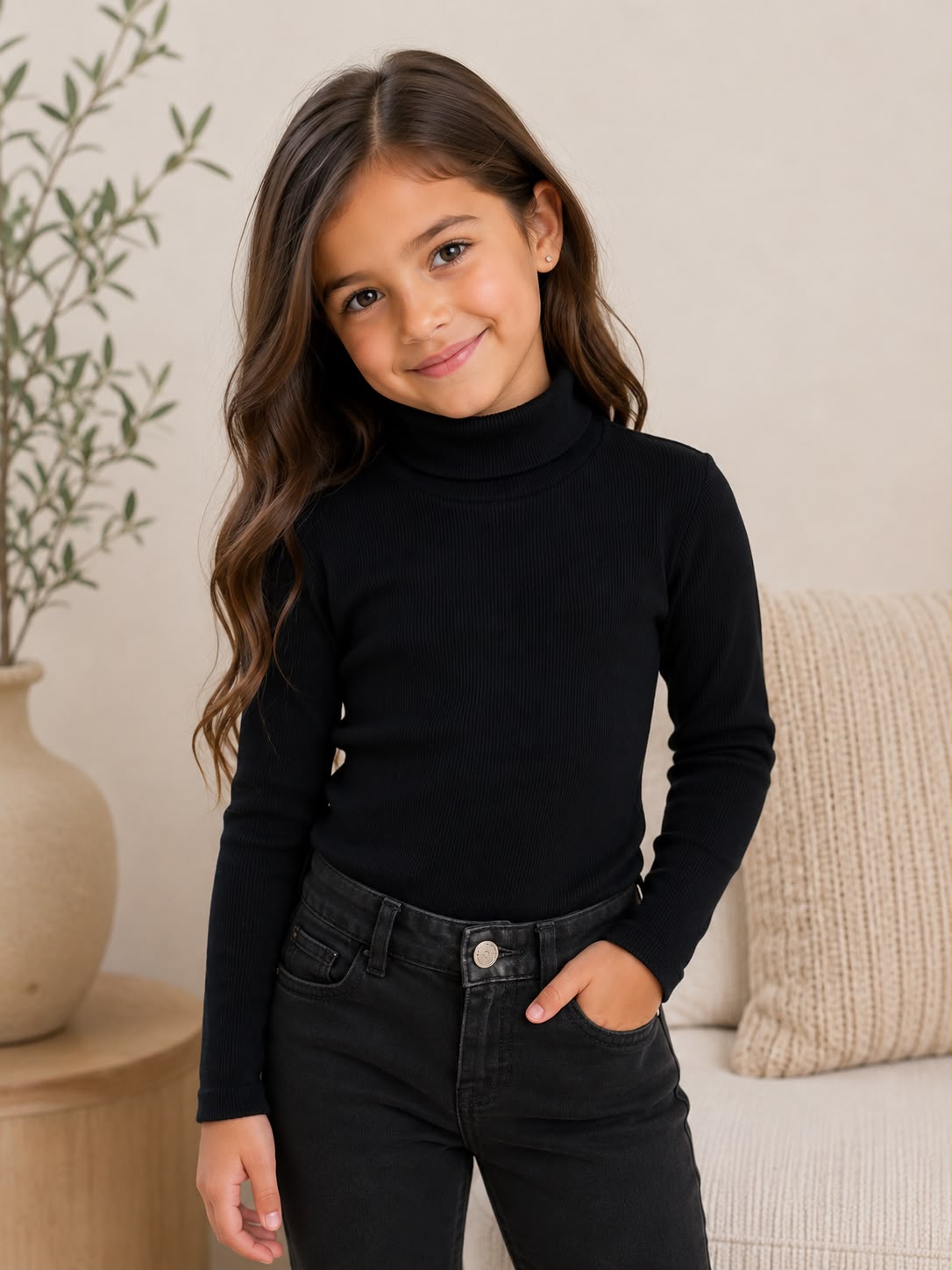 Blusa Térmica Cuello Alto para Niña | Manga Larga Acanalada