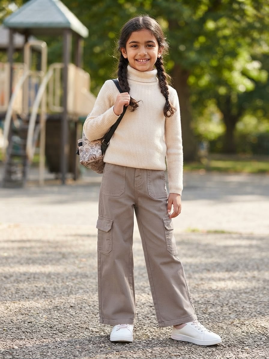 Pantalón Cargo para Niña, Jeans de Pierna Ancha Aesthetic, Moda Infantil Casual Trendy