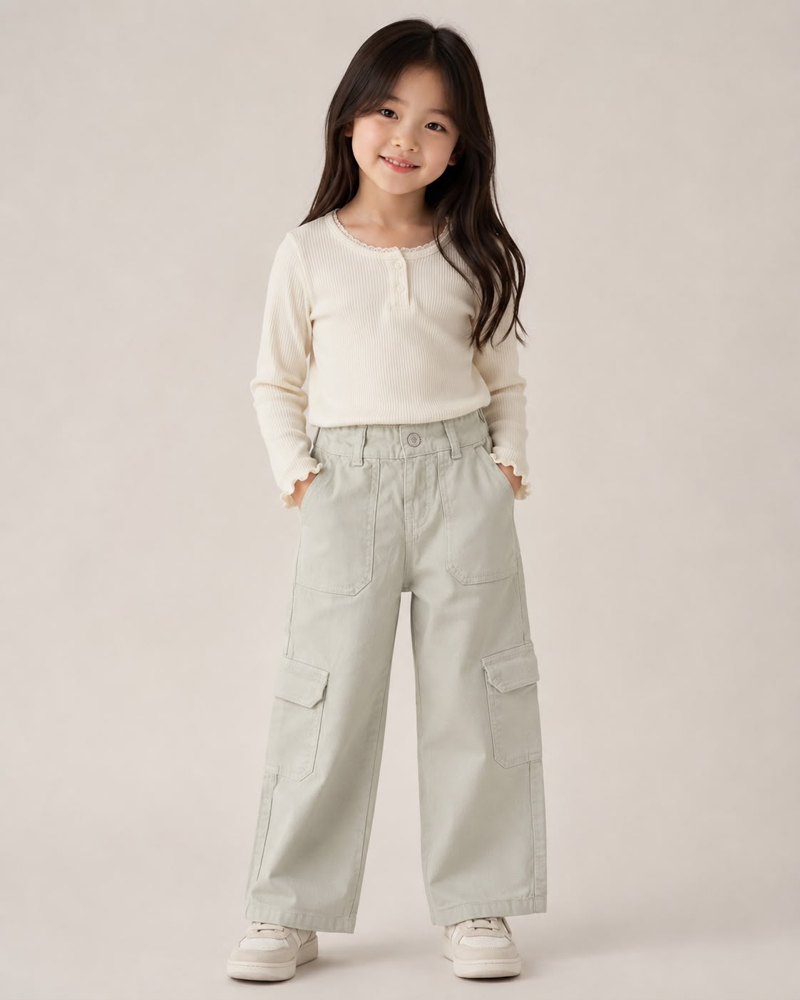 Pantalón Cargo para Niña, Jeans de Pierna Ancha Aesthetic, Moda Infantil Casual Trendy