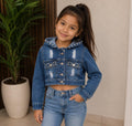 Chamarra de Mezclilla para Niña con Capucha y Pedrería | Estilo Moderno