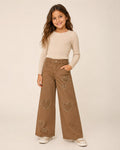 Pantalón Wide Leg para Niña con Corazones y Brillos – Color Café