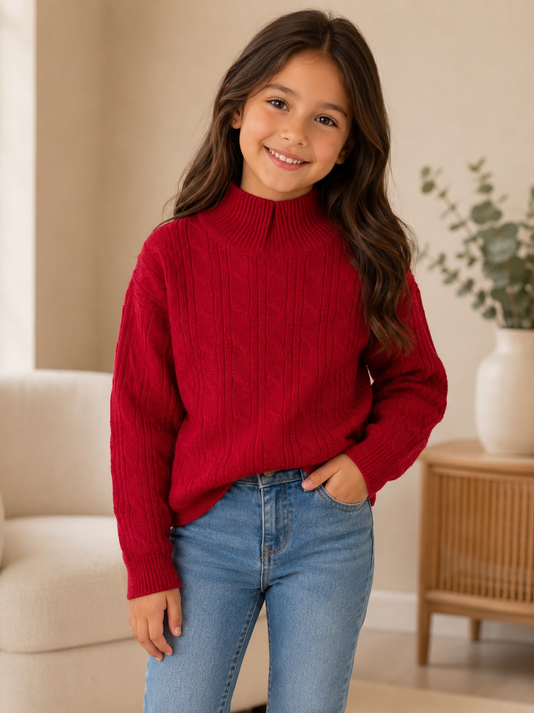 Suéter Tejido para Niña Cuello Alto | Manga Larga | Varios Colores