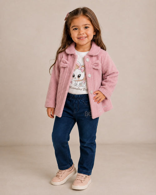Abrigo de Pana para Niña con Botones | Chamarra Casual y Calientita