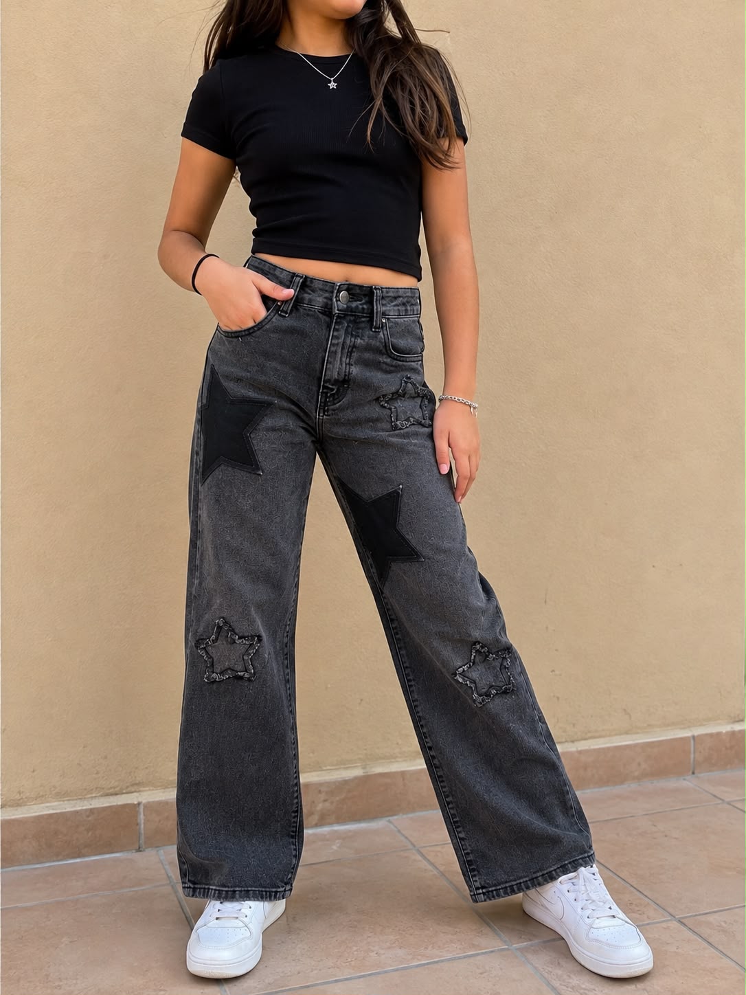 Pantalón de Mezclilla para Niña con Estrellas ⭐ | Corte Amplio