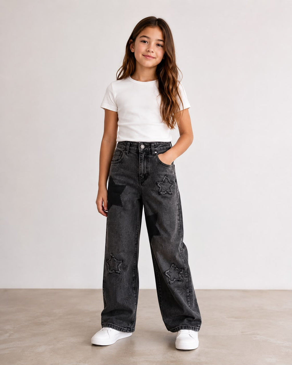 Pantalón de Mezclilla para Niña con Estrellas ⭐ | Corte Amplio