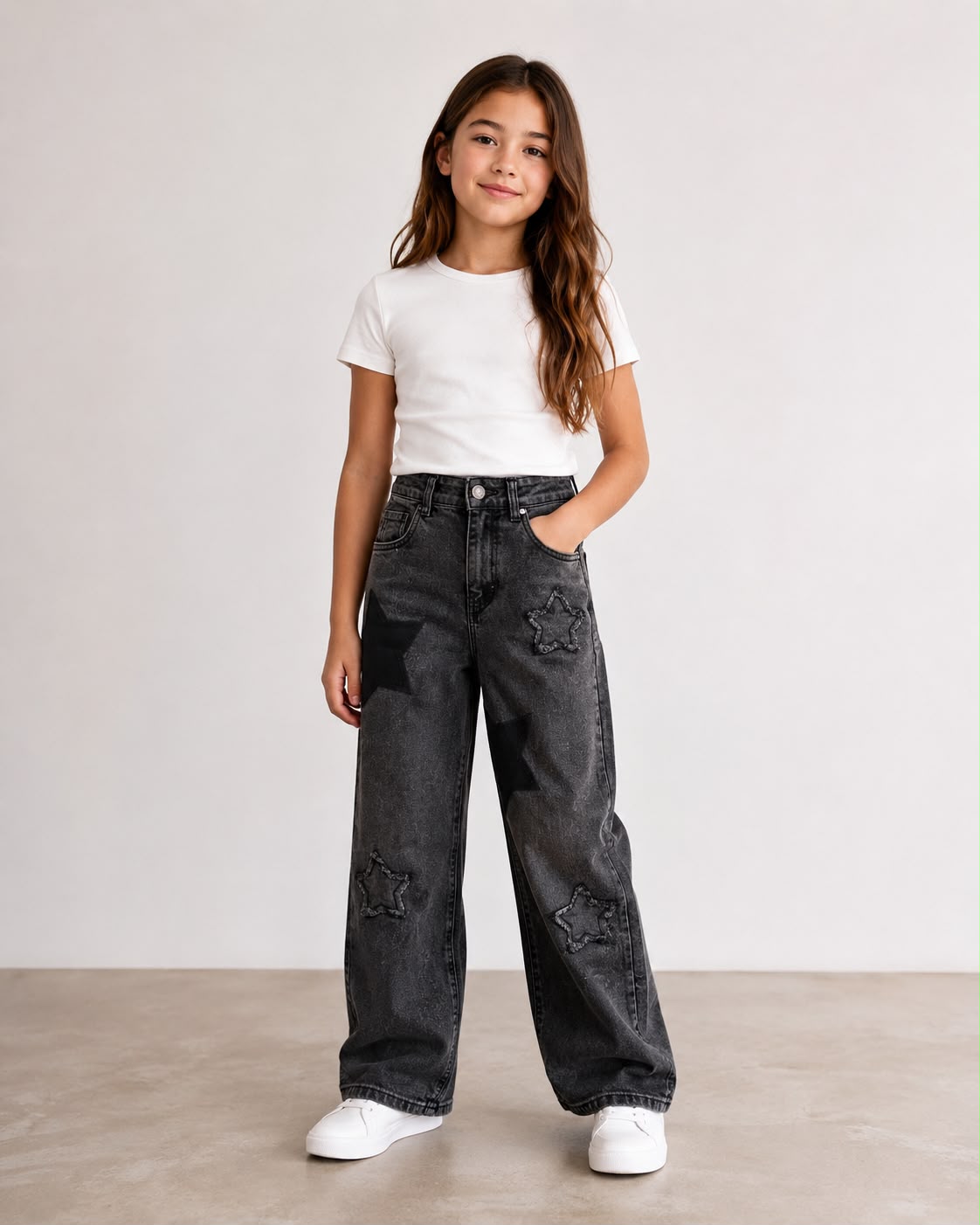 Pantalón de Mezclilla para Niña con Estrellas ⭐ | Corte Amplio