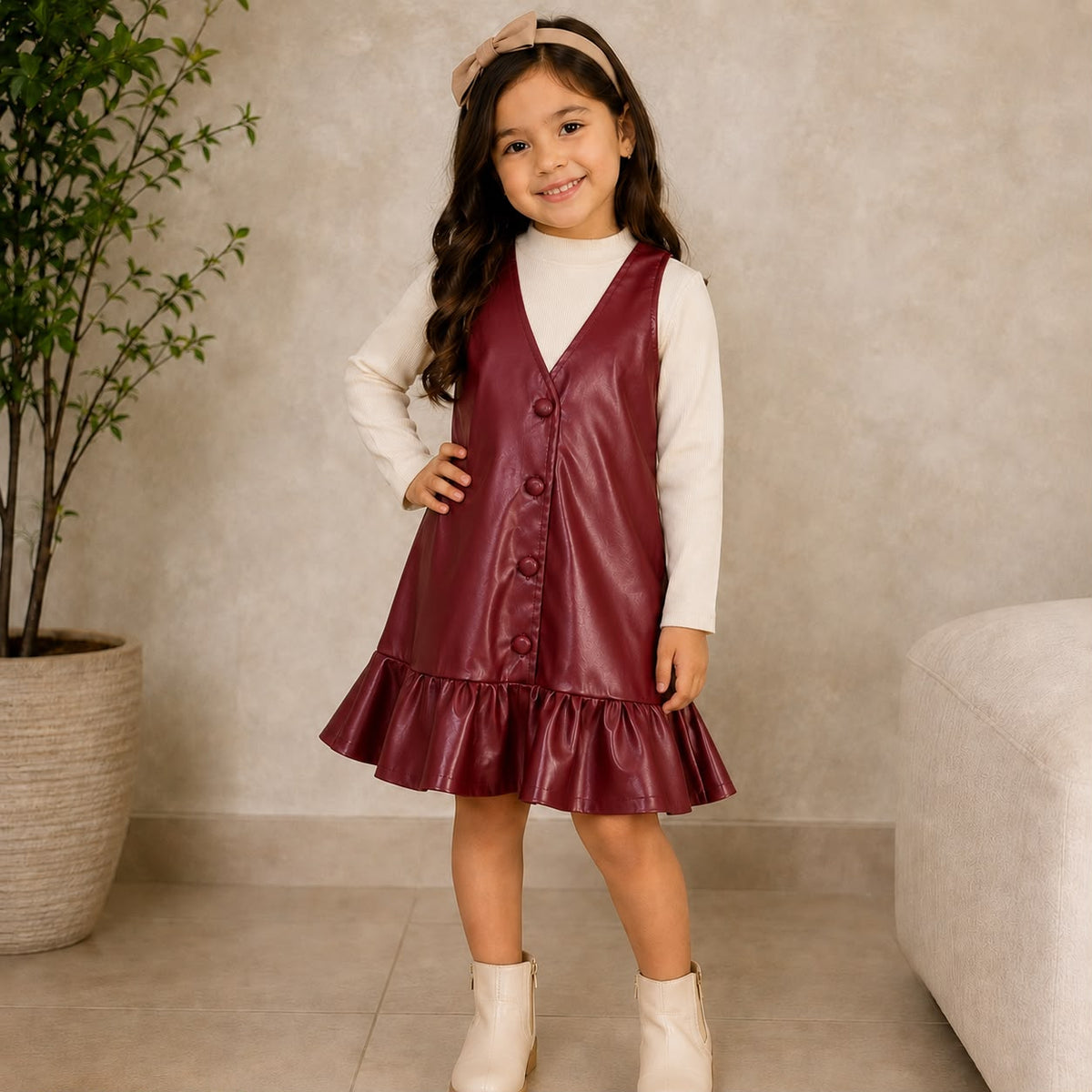 Vestido Tipo Piel para Niña con Blusa Manga Larga | 4 Colores ✨