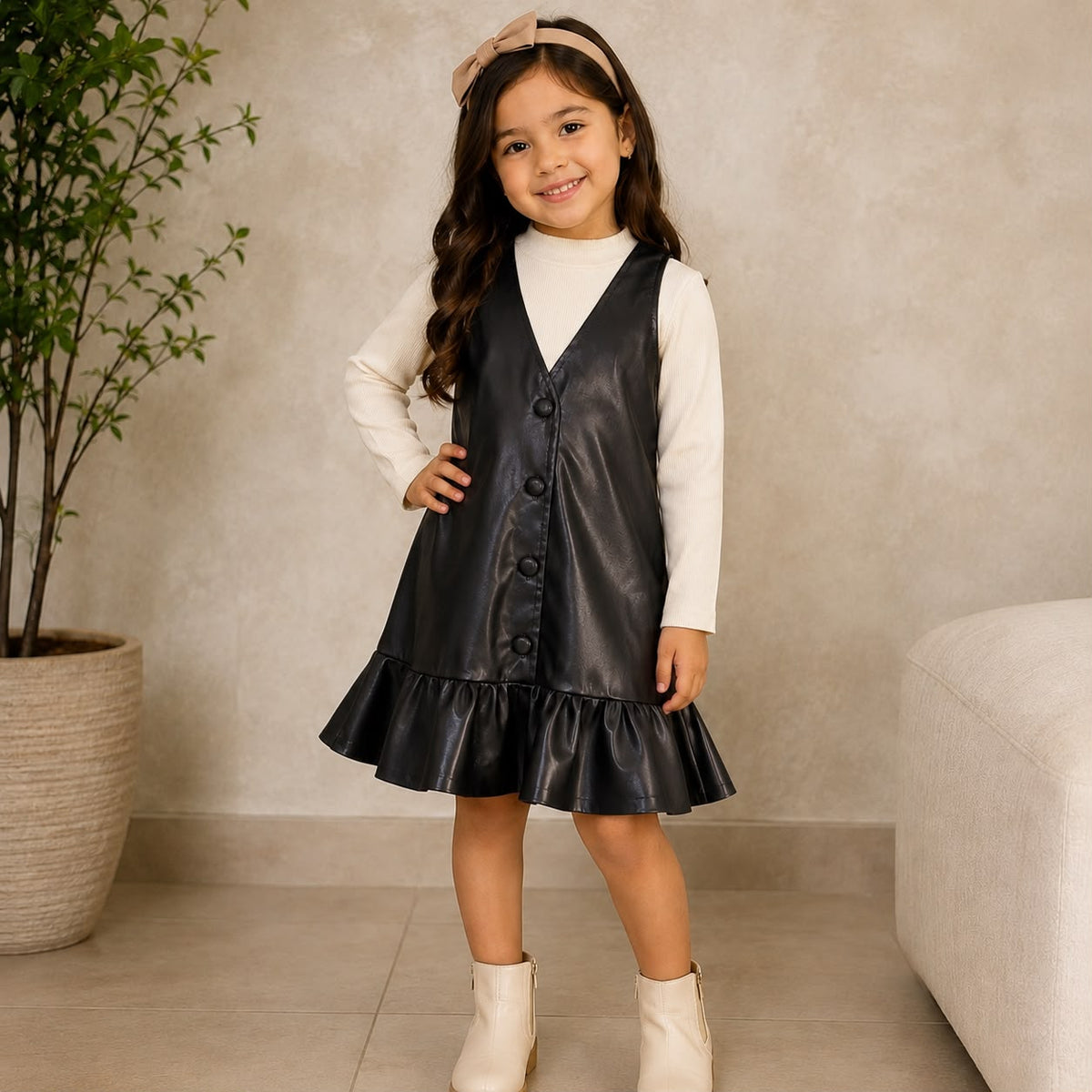 Vestido Tipo Piel para Niña con Blusa Manga Larga | 4 Colores ✨