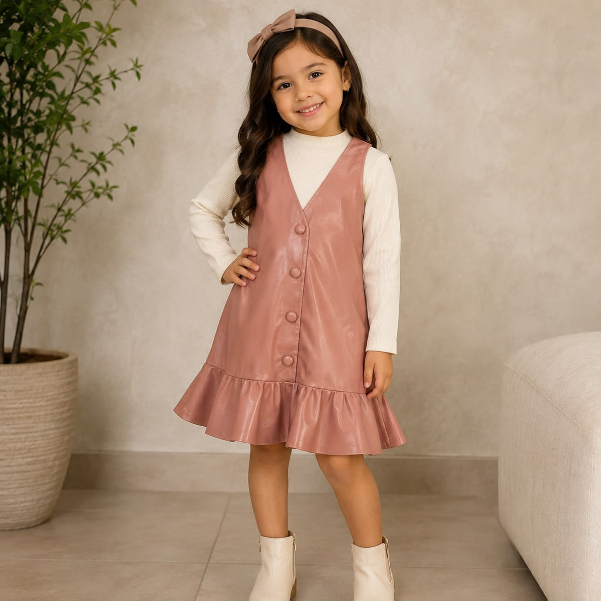 Vestido Tipo Piel para Niña con Blusa Manga Larga | 4 Colores ✨
