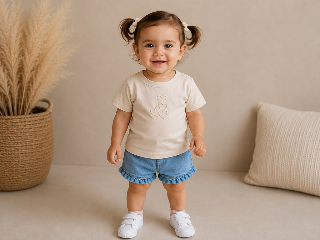 ✨ Playera para Niña con Bordado – Manga Corta, Suave y Cómoda
