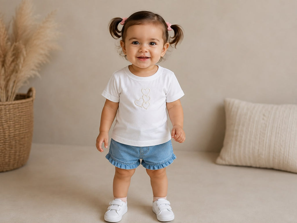 ✨ Playera para Niña con Bordado – Manga Corta, Suave y Cómoda