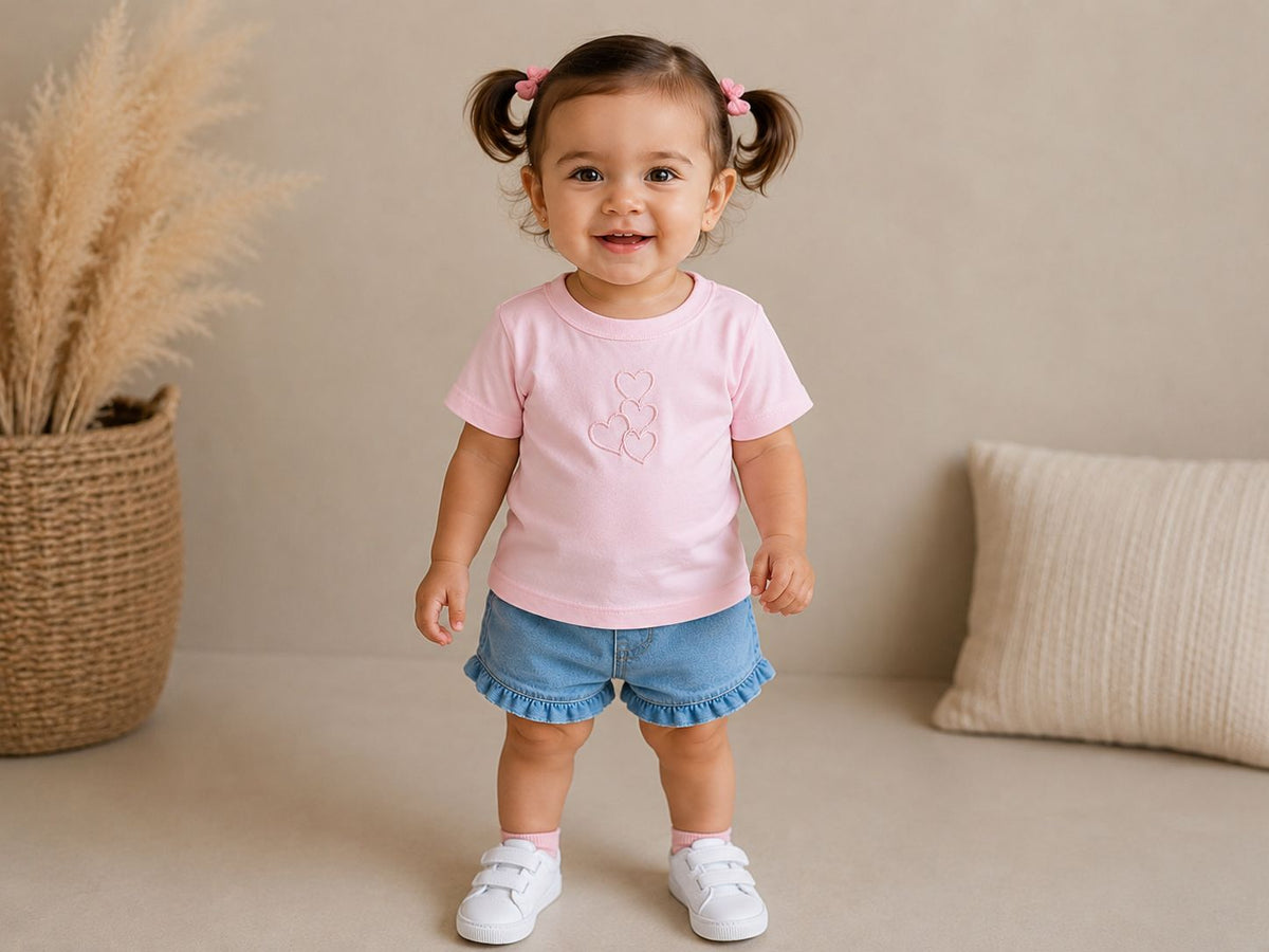 ✨ Playera para Niña con Bordado – Manga Corta, Suave y Cómoda