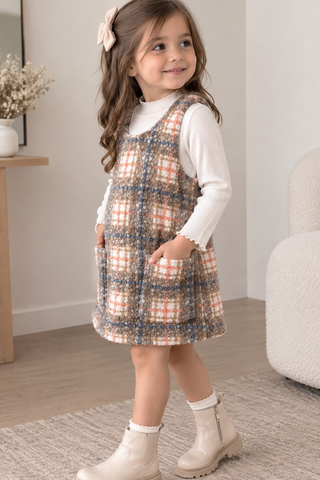 Vestido Jumper para Niña de Cuadros con Bolsas | Look Otoño Invierno ✨