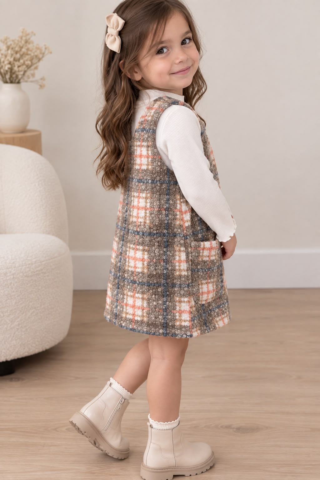 Vestido Jumper para Niña de Cuadros con Bolsas | Look Otoño Invierno ✨