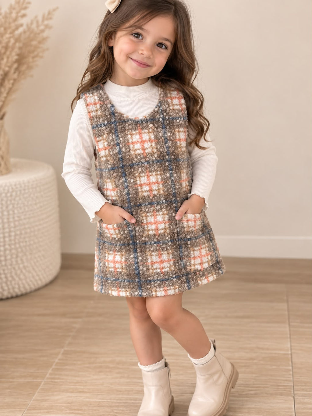 Vestido Jumper para Niña de Cuadros con Bolsas | Look Otoño Invierno ✨
