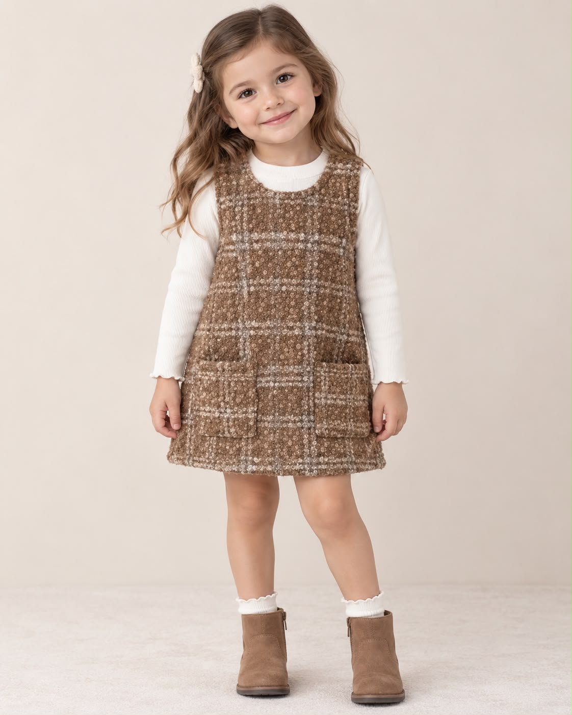 Vestido Jumper para Niña de Cuadros con Bolsas | Look Otoño Invierno ✨