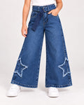👖 Pantalón Wide Leg de Mezclilla para Niña con Estrellas y Cinturón ✨