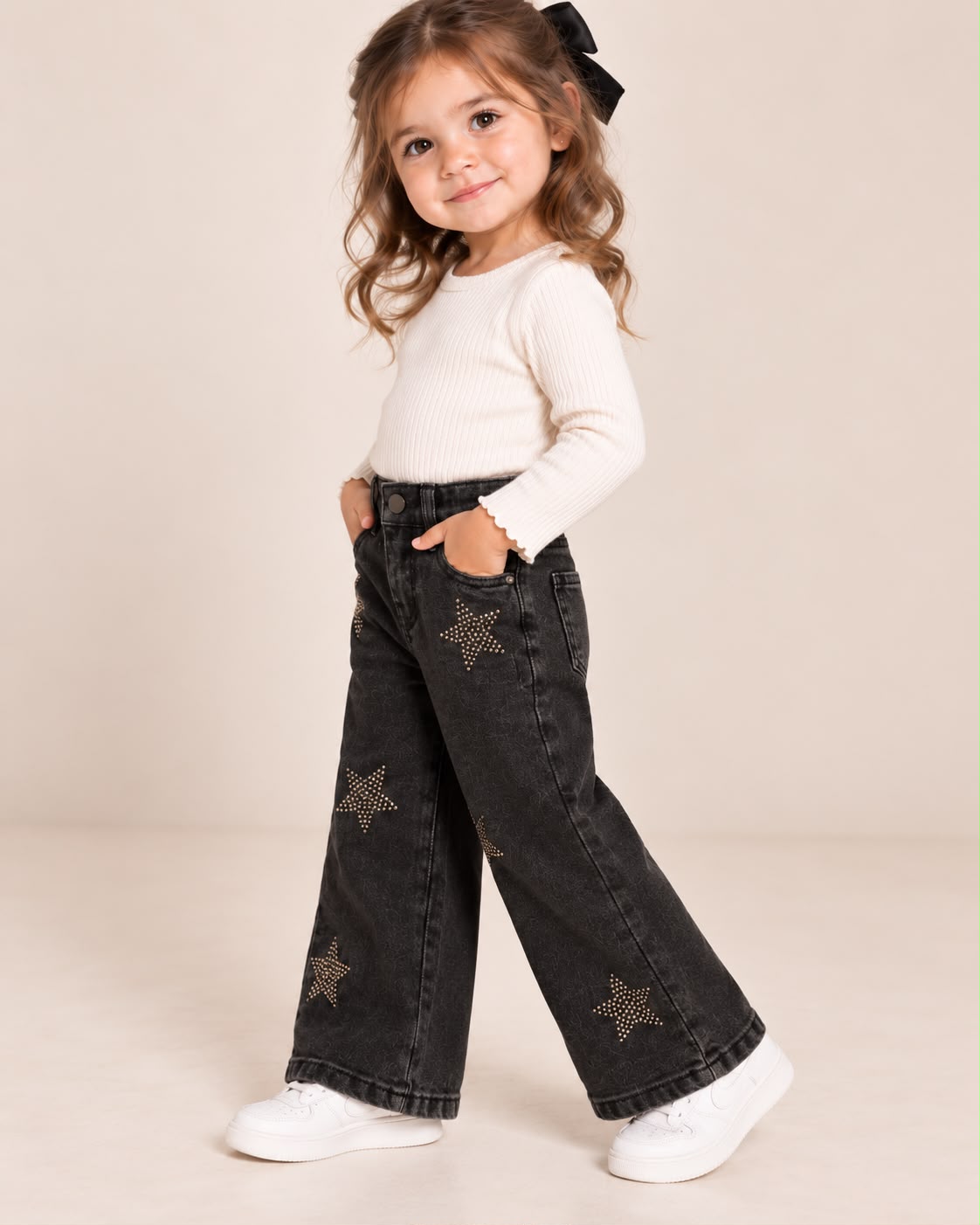 Pantalón Wide Leg para Niña con Estrellas de Brillos ⭐