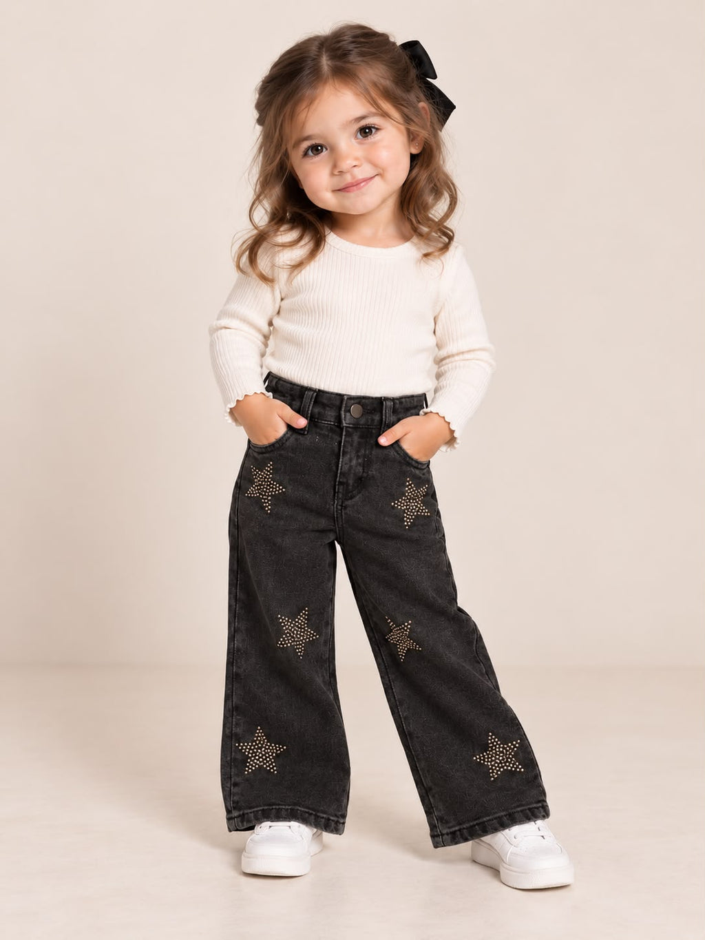 Pantalón Wide Leg para Niña con Estrellas de Brillos ⭐