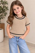 Blusa Tejida para Niña Manga Corta con Detalles en Contraste ✨