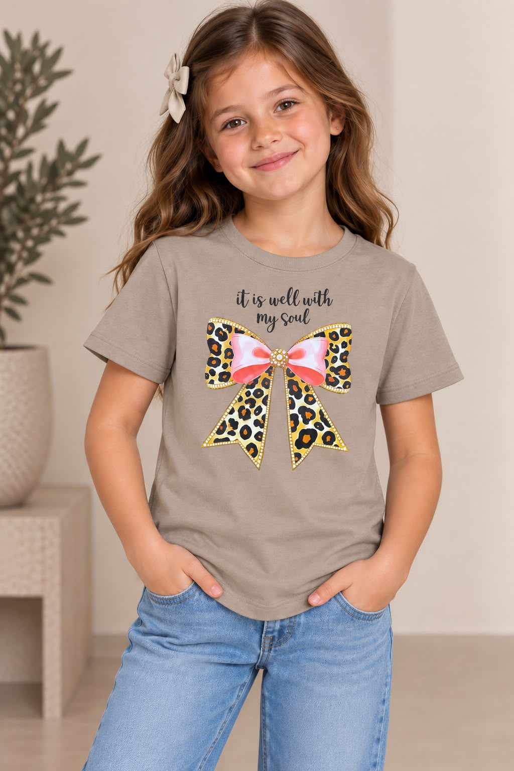 Blusa para Niña con Moño Animal Print 🎀 | Manga Corta | Varios Colores