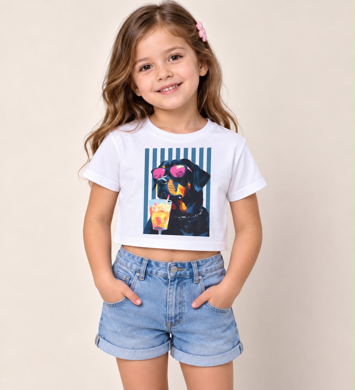 Playera Crop para Niña con Estampado de Perrito | Manga Corta | Varios Colores 🐶✨