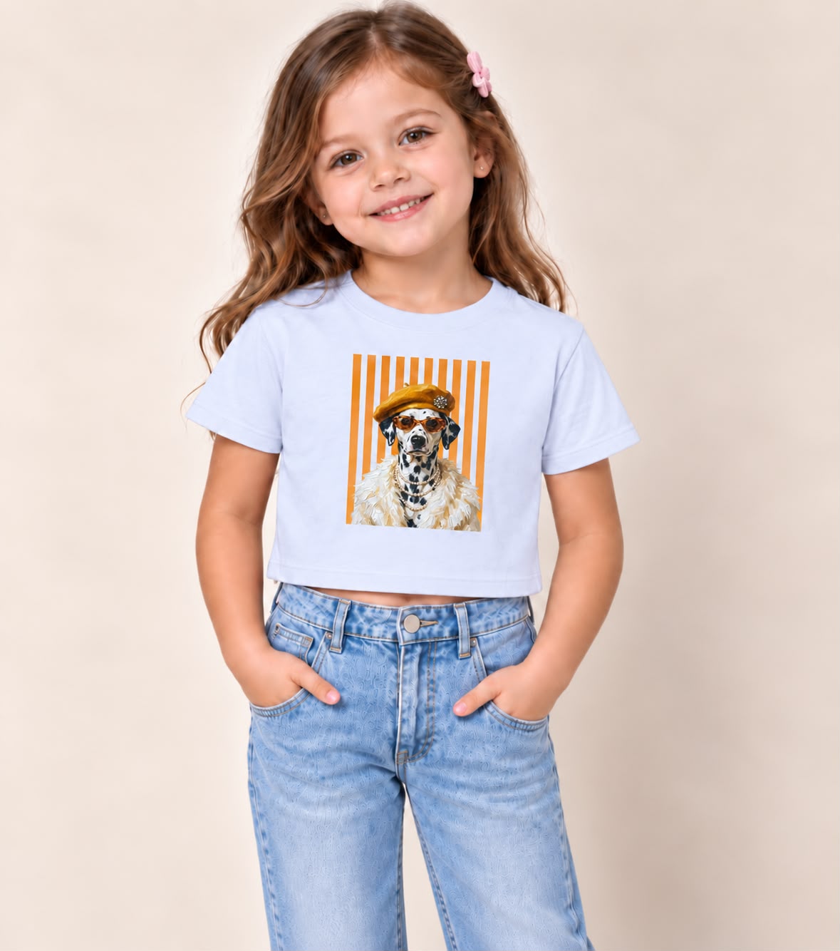 Blusa Crop Top para Niña con Estampado de Perrito – Manga Corta, Casual y Moderna
