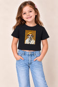Blusa Crop Top para Niña con Estampado de Perrito – Manga Corta, Casual y Moderna