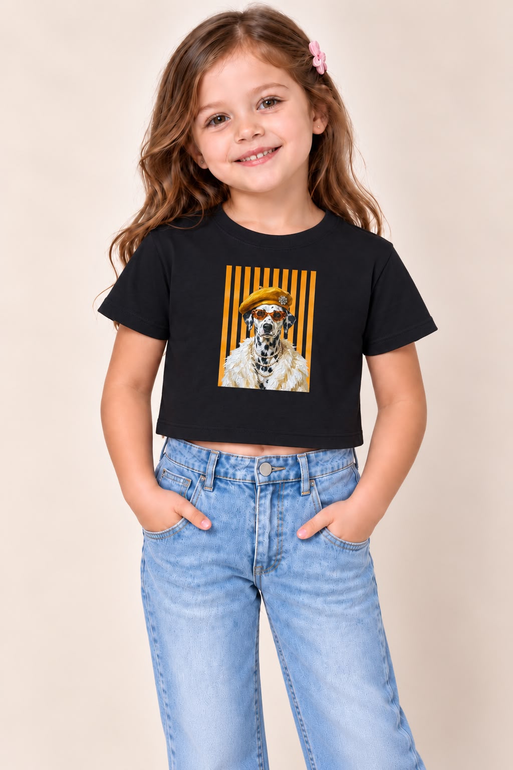 Blusa Crop Top para Niña con Estampado de Perrito – Manga Corta, Casual y Moderna