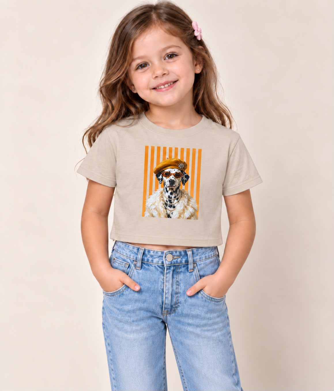 Blusa Crop Top para Niña con Estampado de Perrito – Manga Corta, Casual y Moderna