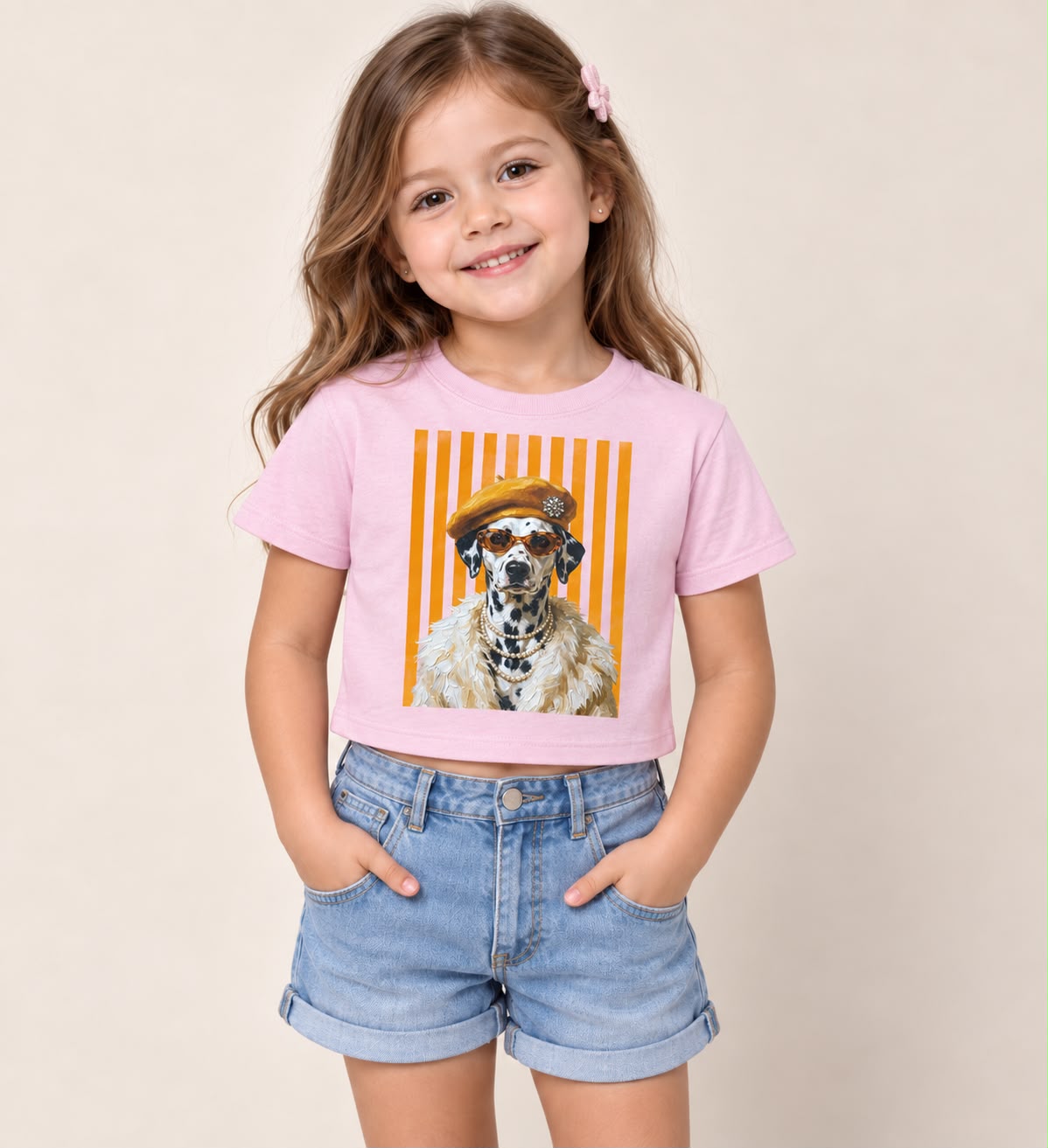 Blusa Crop Top para Niña con Estampado de Perrito – Manga Corta, Casual y Moderna