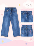 Jeans Wide Leg para Niña con Moño Bordado 🎀 | Pantalón de Mezclilla Pierna Ancha