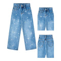 Pantalón de Mezclilla Wide Leg para Niña con Bordados y Detalles Brillantes