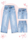 👖 Jeans Wide Leg para Niña con Brillos y Bordados ✨🦋❤️