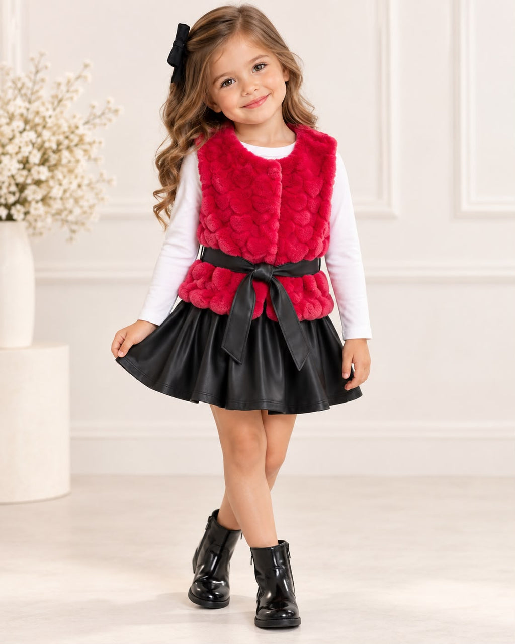 Título para TikTok Shop: ✨ Conjunto para Niña con Chaleco de Peluche, Falda y Cinturón | Look Elegante