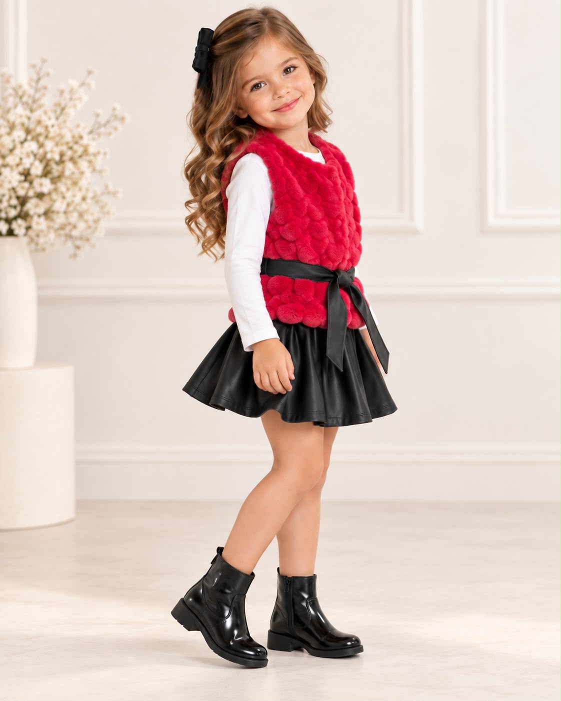 Título para TikTok Shop: ✨ Conjunto para Niña con Chaleco de Peluche, Falda y Cinturón | Look Elegante