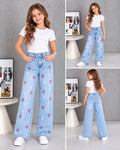 ✨ Jeans Wide Leg para Niña con Brillos y Diseños – Mezclilla de Moda