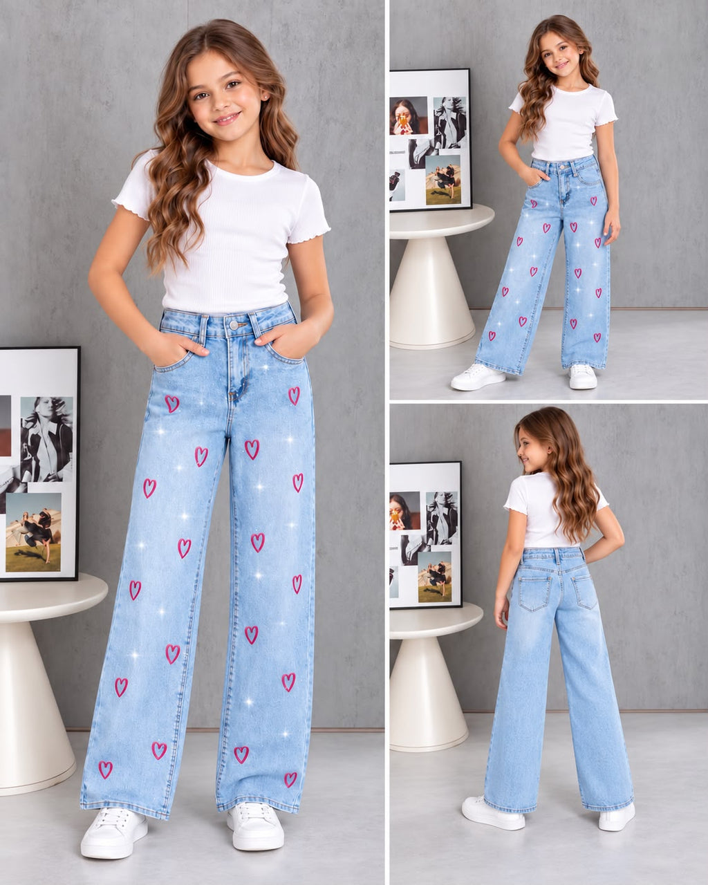 ✨ Jeans Wide Leg para Niña con Brillos y Diseños – Mezclilla de Moda