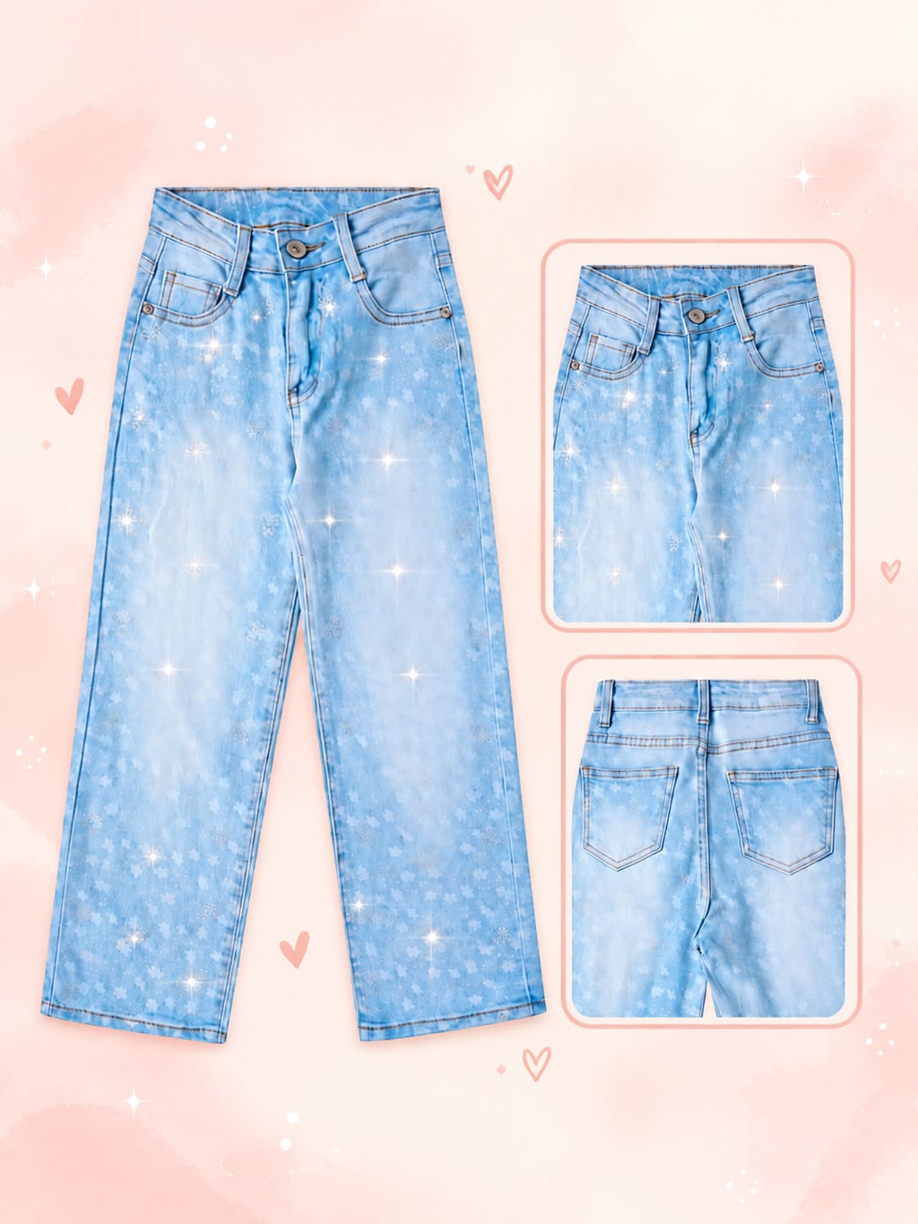 ✨ Jeans Wide Leg para Niña con Brillos y Diseños – Mezclilla de Moda