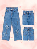 👖 Jeans Wide Leg para Niña con Estampado Floral | Mezclilla Tiro Alto