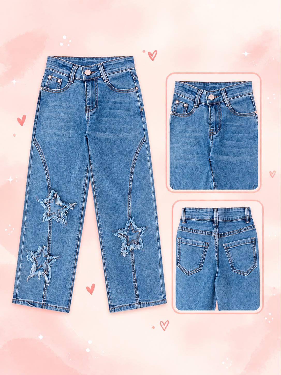 👖 Jeans Wide Leg para Niña con Estampado Floral | Mezclilla Tiro Alto