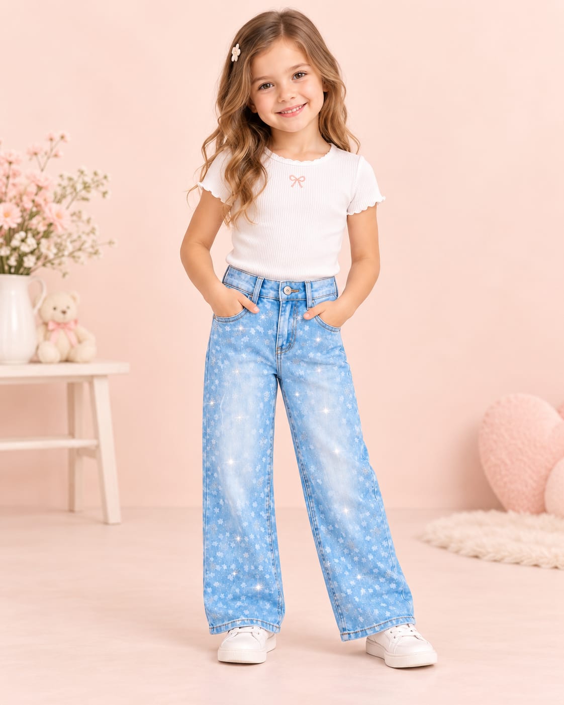 ✨ Jeans Wide Leg para Niña con Brillos y Diseños – Mezclilla de Moda