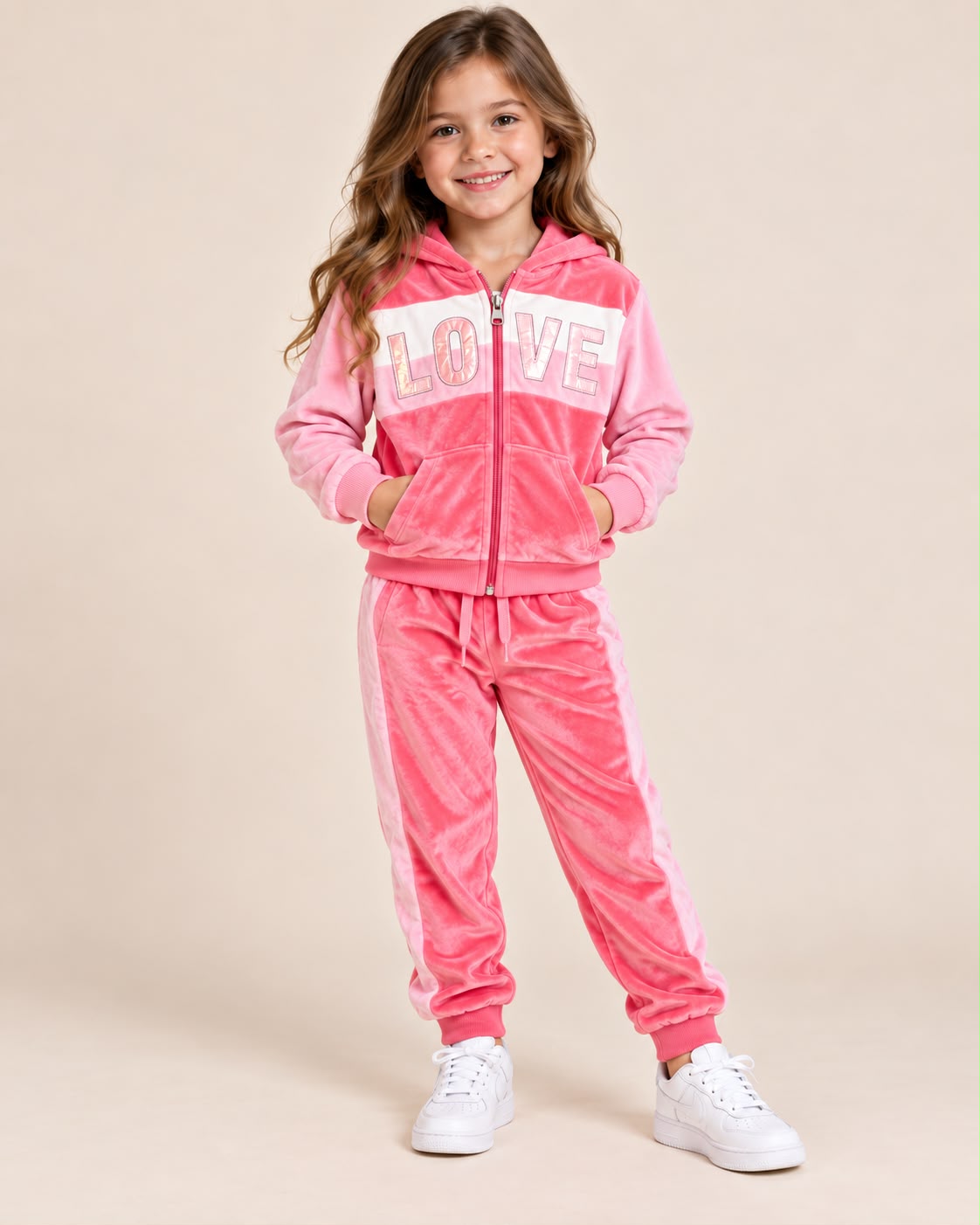Conjunto Deportivo de Terciopelo para Niña Azul Marino con Rosa 💙🩷