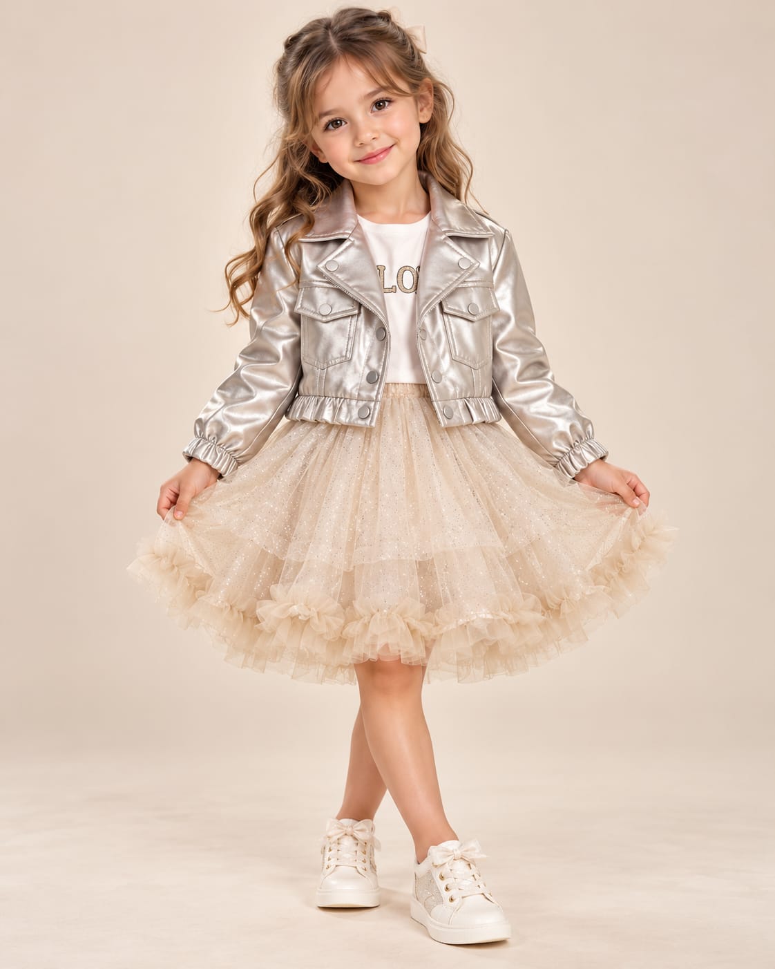 Conjunto Elegante para Niña con Chamarra y Falda de Tul | Outfit de Fiesta