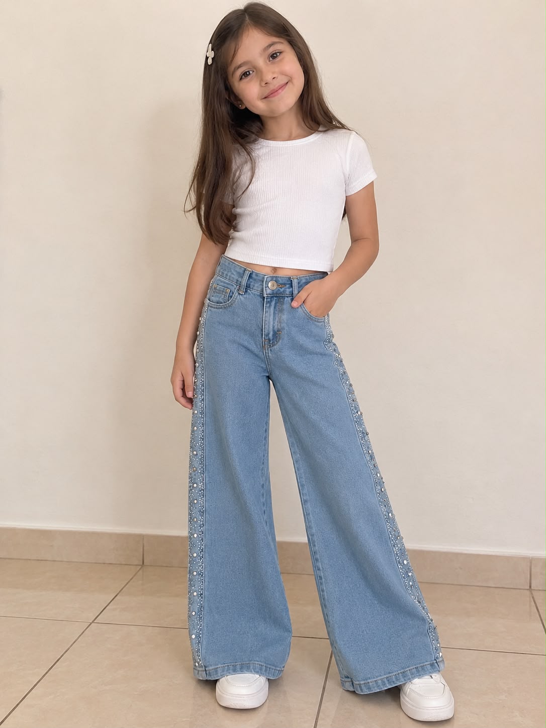 Jeans Wide Leg para Niña con Brillos Laterales ✨👖
