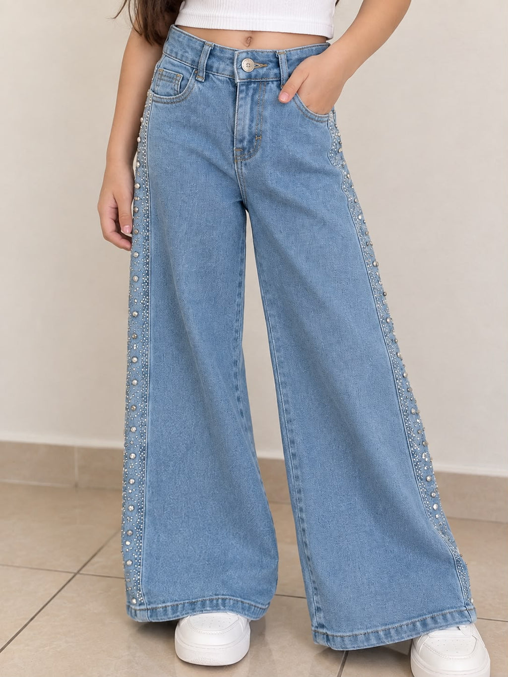 Jeans Wide Leg para Niña con Brillos Laterales ✨👖