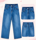 👖 Jeans Wide Leg para Niña – Mezclilla Azul con Cintura Alta y Bolsillos
