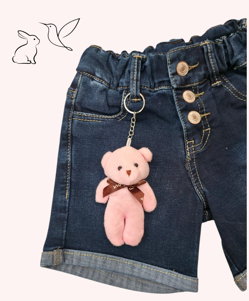 Short de Mezclilla para Niña con Llavero de Osito Rosa 🧸✨