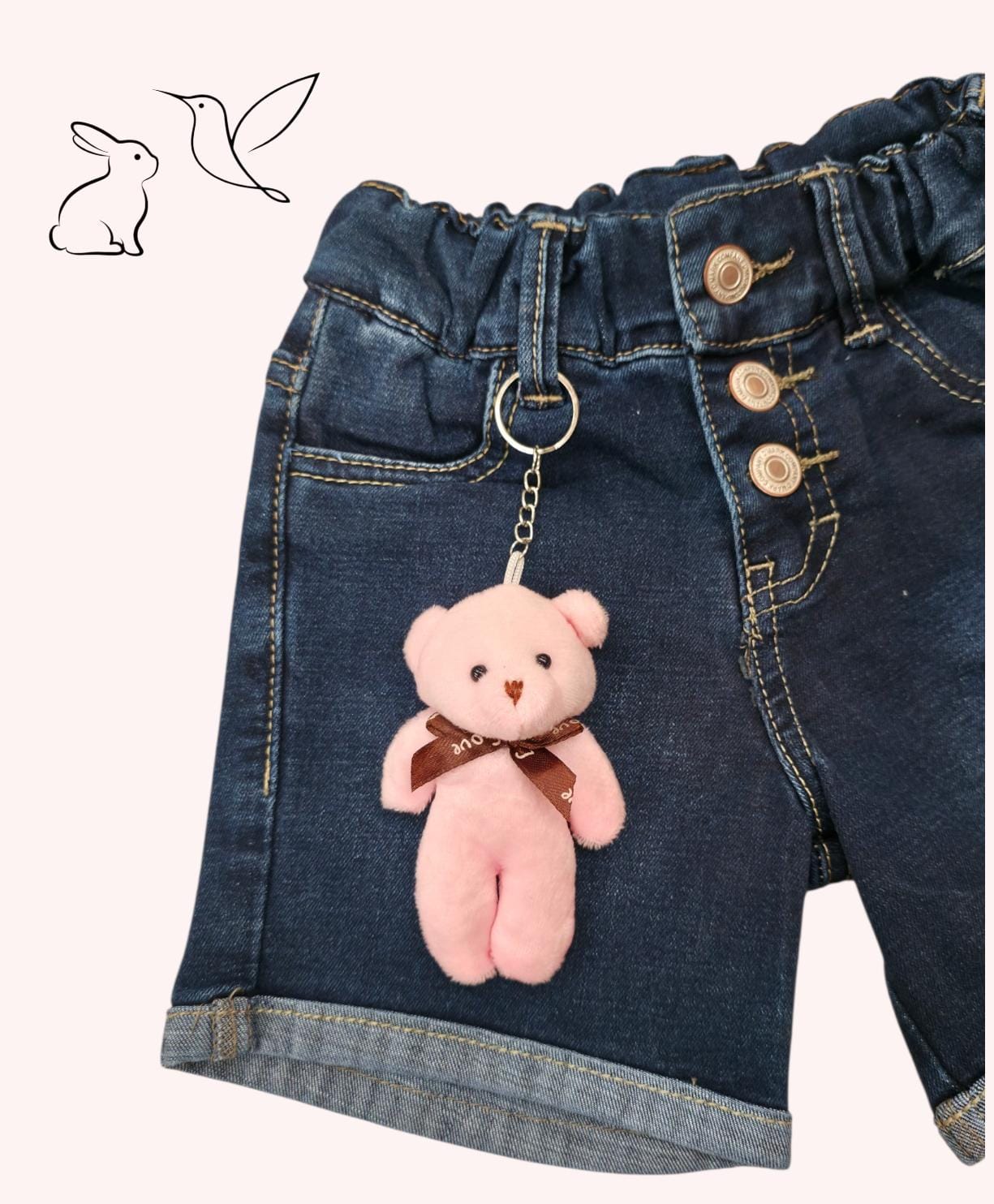 Short de Mezclilla para Niña con Llavero de Osito Rosa 🧸✨